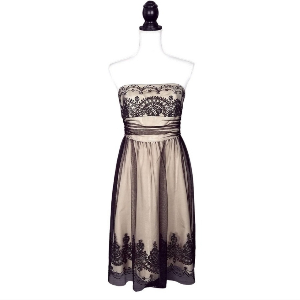 David's Bridal Strapless Caviar Beaded Tulle Overlay Formal Dress sz 12